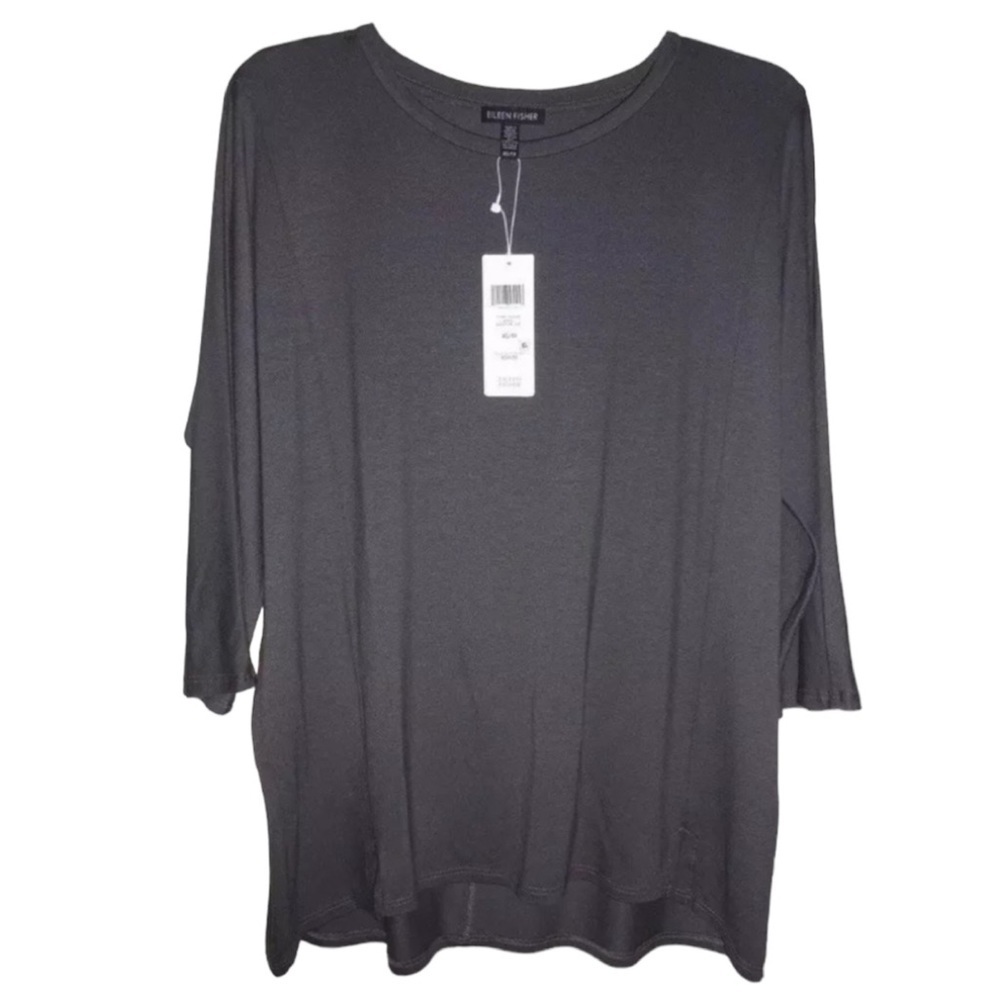 Eileen Fisher VINTAGE Top Jersey Ballet Neck XSmall 2 4 Bark Notched Hem NWT